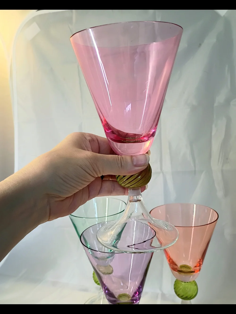 Set Of 4 SOUTHERN LIVING Ball Stem Water SOC3 Goblets: Purple Coral Aqua Rose